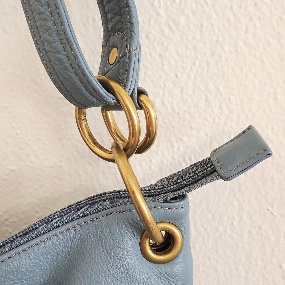 Stone Mountain Light Blue Pebble Leather Convertible Crossbody Shoulder Bag - Picture 10 of 16